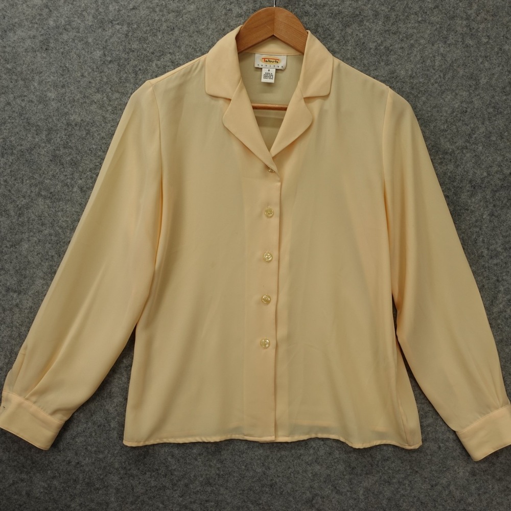 Vintage Talbots Button Up Blouse Womens 6 Petite SMALL Butter Yellow Camp Collar
